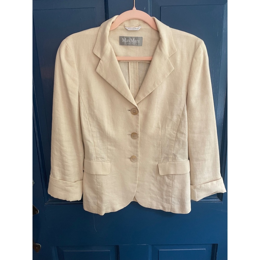 Max Mara Linen Blazer Cream Made in Italy Unlined Size Medium Made in Italy